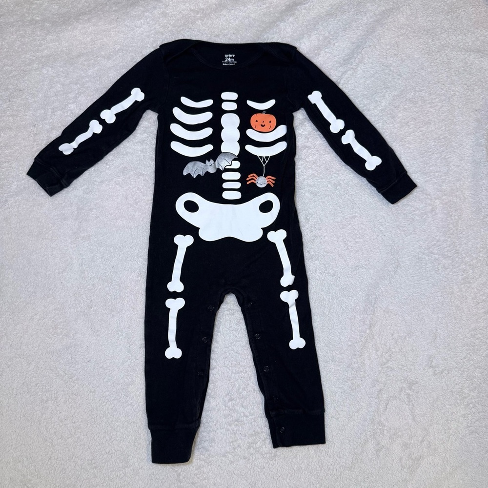 Carter's Black Skeleton Footie with Pumpkin and Bat